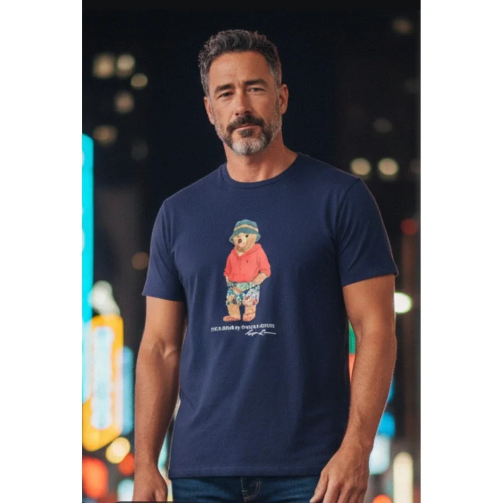 Polo Ralph Lauren T-Shirt Mens 2XLT Navy Blue Polo Bear Summer Graphic Tee #1066